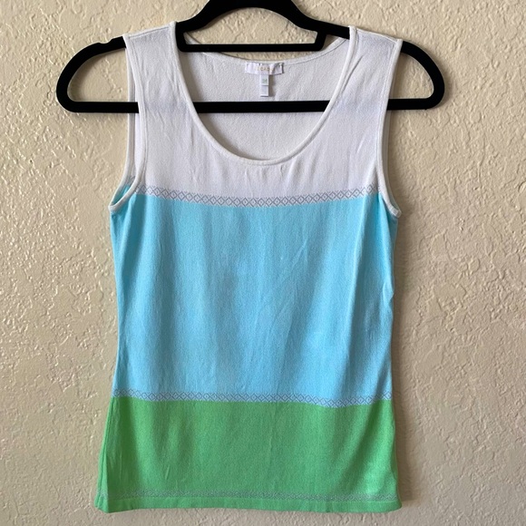 Escada Tops - Escada Sleeveless Multicolor Top Size 34 Green Blue White Knit Elegant Summer